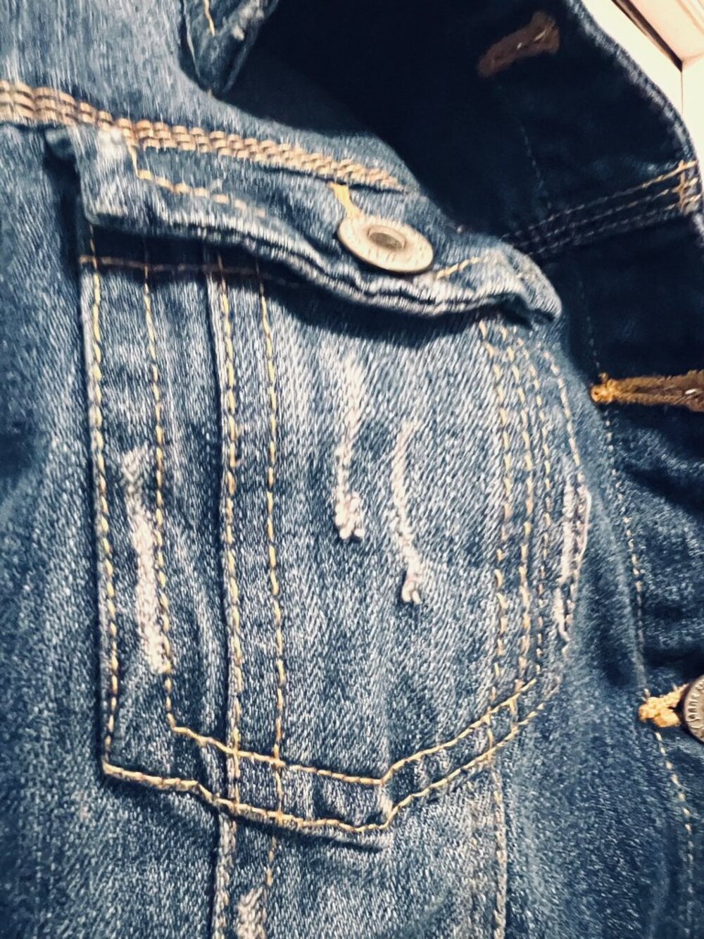 Highway Jeans-Jean Distressed Jacket-Large Jrs.-Blue-Stretch-School-Comfy-Button - Picture 7 of 14